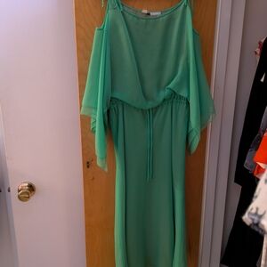 Green Chiffon Dress Drop Sleeve With Waist Tie, 10